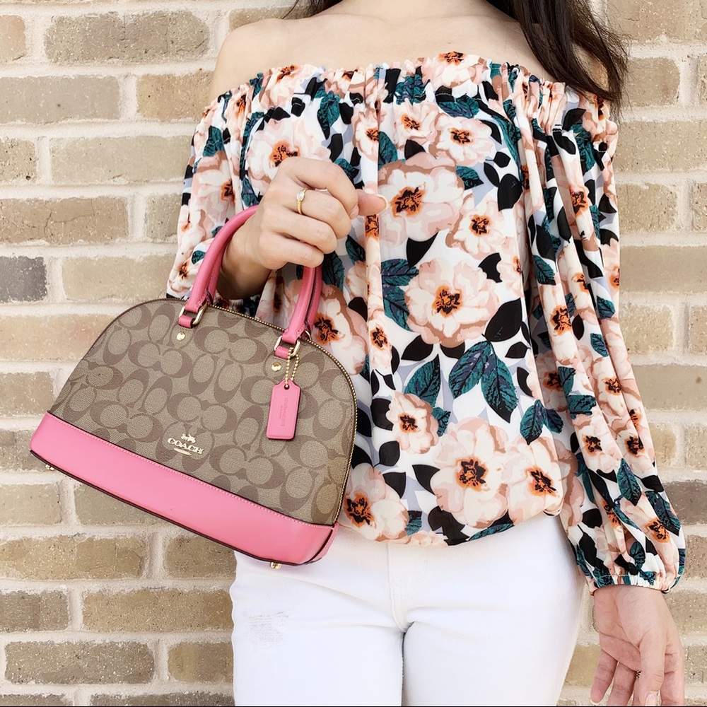Coach Purse dome satchel bag Khaki pink crossbody - Picture 3 of 6